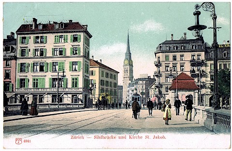 Postkarte mit der neuem Kirche St. Jakob um 1905