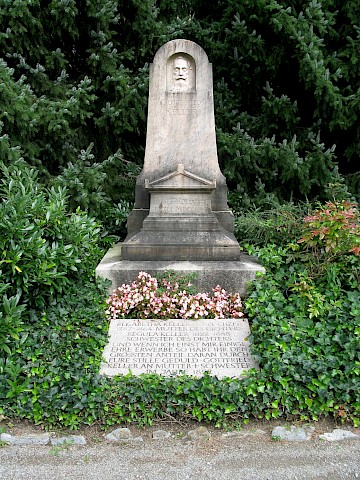 Das Grabmal Gottfried Kellers mit dem Relief von Richard Kiessling im Friedhof Sihlfeld, fotografiert um 2010.