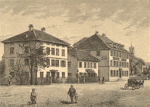 Das Gasthaus und Hotel Blume an der Badenerstrasse um 1870